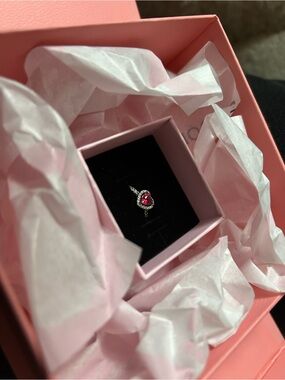 Pandora Silver Ring with Pink Heart Stone and Sparkling Halo